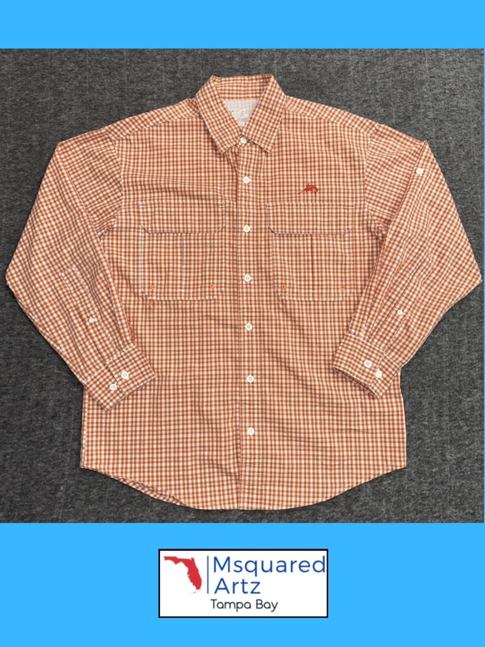 World Wide Sportsman Fishing Shirt Orange Plaid Men's M Vented Long Sleeve
